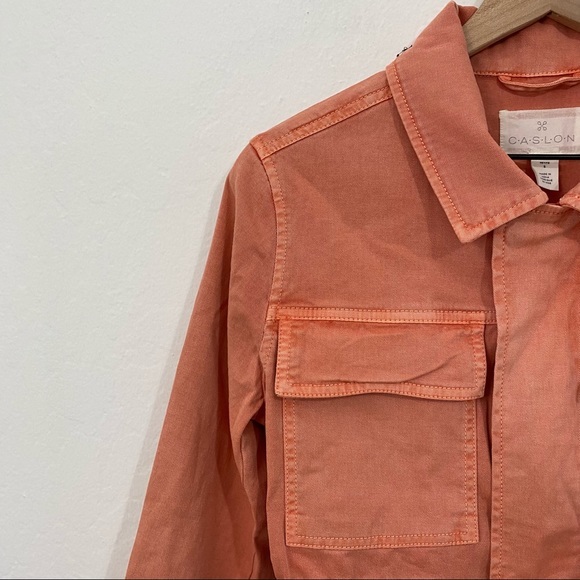 Caslon Women’s PS Orange Full Zip Utility Basic Denim Jacket Collared Embroidery - Picture 8 of 8